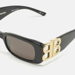 Pre Owned Balenciaga Black/Gold Tone BB0096S Rectangle Sunglasses