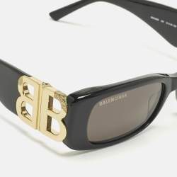 Pre Owned Balenciaga Black/Gold Tone BB0096S Rectangle Sunglasses
