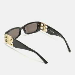 Pre Owned Balenciaga Black/Gold Tone BB0096S Rectangle Sunglasses