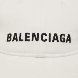 Pre Owned Balenciaga White Logo Embroidered Cotton Baseball Cap L