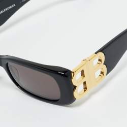 Pre Owned Balenciaga Black/Gold Tone BB0096S Dynasty Rectangle Sunglasses