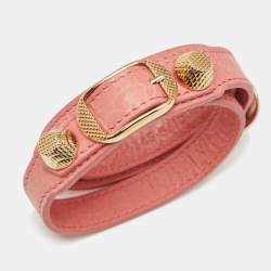 Pre Owned Balenciaga  Studded Arena Leather Gold Tone Triple Tour Bracelet 