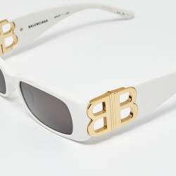 Pre Owned Balenciaga White/Black Dynasty BB0096S Rectangle Sunglasses