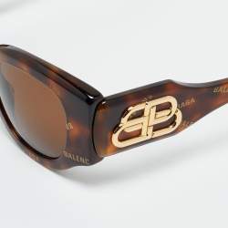 Pre Owned Balenciaga Tortoise Brown BB0070S Logo Cat Eye Sunglasses