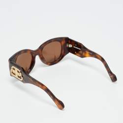 Pre Owned Balenciaga Tortoise Brown BB0070S Logo Cat Eye Sunglasses