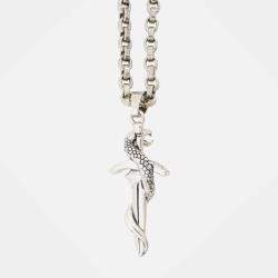 Pre Owned Balenciaga Goth Snake Sword Necklace Metal Rhinestone