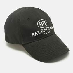 Pre Owned Balenciaga Black Logo Print Cotton Baseball Cap L