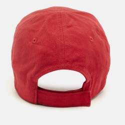 Pre Owned Balenciaga Red Logo Embroidered Cotton Baseball Cap L