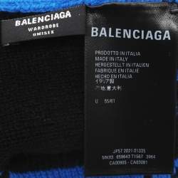 Pre Owned Balenciaga Blue Monogram Wool Knit Beanie