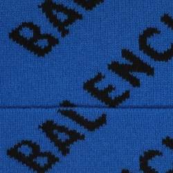 Pre Owned Balenciaga Blue Monogram Wool Knit Beanie