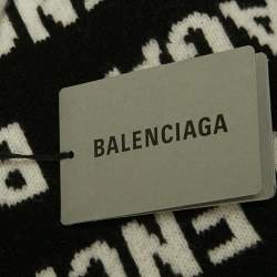 Pre Owned Balenciaga Black/White Logo Intarsia Wool Blend Scarf