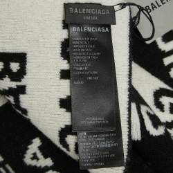 Pre Owned Balenciaga Black/White Logo Intarsia Wool Blend Scarf