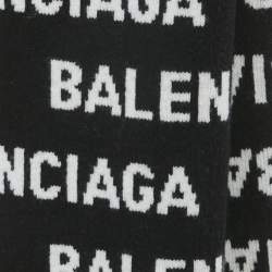 Pre Owned Balenciaga Black/White Logo Intarsia Wool Blend Scarf