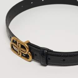 Pre Owned حزام بالنسياغا جلد أسود منقوش بكروكوديل 70 سم