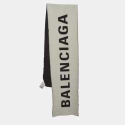 Pre Owned Balenciaga Black Logo Wool Reversible Scarf