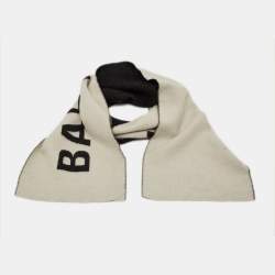 Pre Owned Balenciaga Black Logo Wool Reversible Scarf