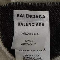 Pre Owned Balenciaga Black Logo Wool Reversible Scarf
