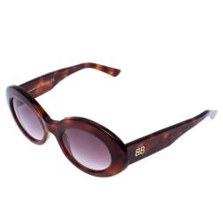 Balenciaga Brown tortoise BA 145 Oval Sunglasses