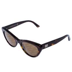 Pre Owned Balenciaga Brown Tortoise BA 143 Logomania Cat Eye Sunglasses