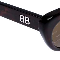 Pre Owned Balenciaga Brown Tortoise BA 143 Logomania Cat Eye Sunglasses