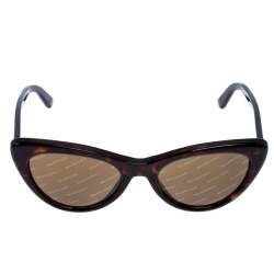 Pre Owned Balenciaga Brown Tortoise BA 143 Logomania Cat Eye Sunglasses