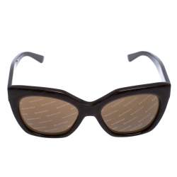 Pre Owned Balenciaga Brown Diagonal Logo Print Cat Eye Sunglasses