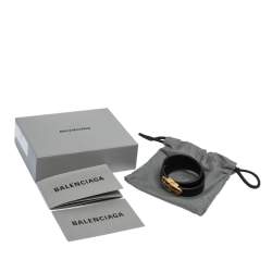 Pre Owned Balenciaga Black Leather BB Double Wrap Bracelet S