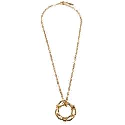 Balenciaga Continuity Bow Round Pendant Gold Tone Necklace