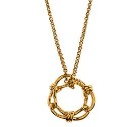 Balenciaga Continuity Bow Round Pendant Gold Tone Necklace