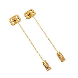 Pre Owned Balenciaga Gold Tone BB Crystal Pin Drop Earrings