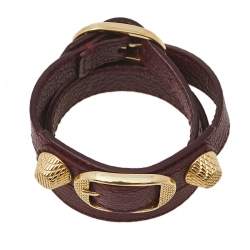 Pre Owned Balenciaga Arena Giant Burgundy Leather Triple Tour Bracelet S