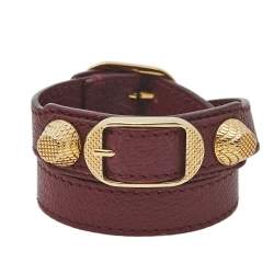 Pre Owned Balenciaga Arena Giant Burgundy Leather Triple Tour Bracelet S