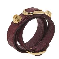 Pre Owned Balenciaga Arena Giant Burgundy Leather Triple Tour Bracelet S