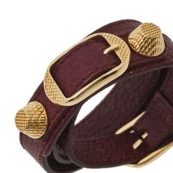Pre Owned Balenciaga Arena Giant Burgundy Leather Triple Tour Bracelet S