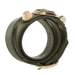 Pre Owned Balenciaga Arena Giant Green Leather Triple Tour Bracelet M