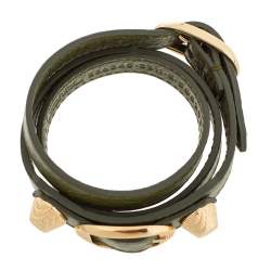 Pre Owned Balenciaga Arena Giant Green Leather Triple Tour Bracelet M