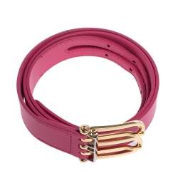 Pre Owned Balenciaga Pink Leather B Buckle Belt 85 CM