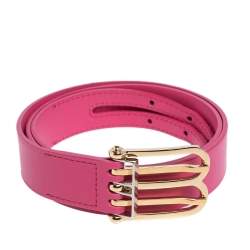 Pre Owned Balenciaga Pink Leather B Buckle Belt 85 CM
