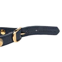 Pre Owned Balenciaga Arena Giant Gold Tone Studded Navy Blue Leather Bracelet M