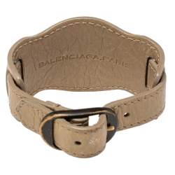 Pre Owned Balenciaga Aged Gold Tone Beige Leather Giant Bracelet