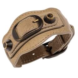 Pre Owned Balenciaga Aged Gold Tone Beige Leather Giant Bracelet