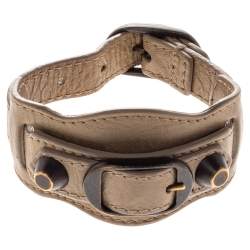 Pre Owned Balenciaga Aged Gold Tone Beige Leather Giant Bracelet