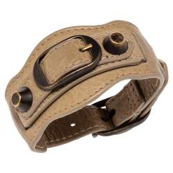 Pre Owned Balenciaga Aged Gold Tone Beige Leather Giant Bracelet