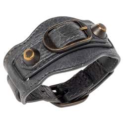 Pre Owned Balenciaga Aged Gold Tone Grey Leather Giant Bracelet