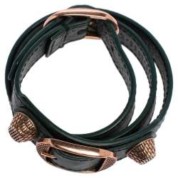 Pre Owned Balenciaga Arena Giant Green Leather Triple Tour Bracelet M