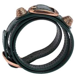Pre Owned Balenciaga Arena Giant Green Leather Triple Tour Bracelet M