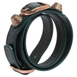 Pre Owned Balenciaga Arena Giant Green Leather Triple Tour Bracelet M