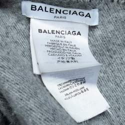 Pre Owned Balenciaga Monochrome Logo Intarsia Knit Cashmere & Wool Stole