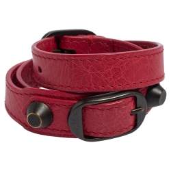 Pre Owned Balenciaga Arena Giant Red Leather Classic Triple Tour Bracelet S
