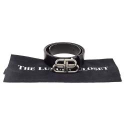 Pre Owned Balenciaga Black Leather BB Buckle Belt 85cm